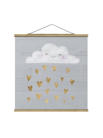 WALLART Stoffbild mit Posterleisten - Wolke mit goldenen Herzen in Grau
