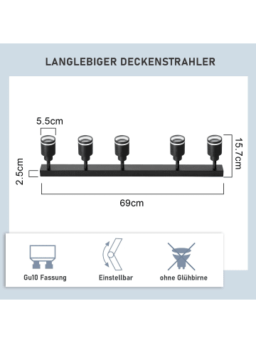 ZMH Deckenleuchte in schwarz Modern 5-flammige GU10 Deckenspot