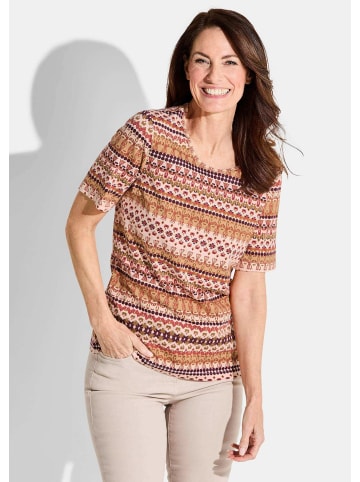 GOLDNER Kurzgröße:  Shirt in camel / terrakotta / bordeaux / gemustert