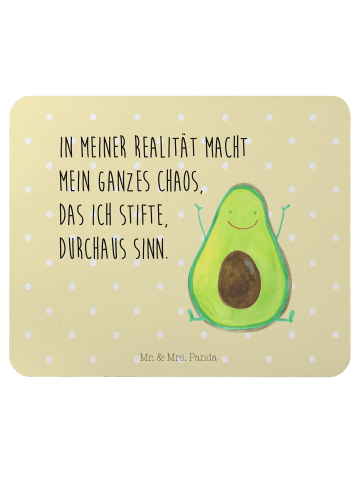 Mr. & Mrs. Panda Mauspad Avocado Glücklich mit Spruch in Gelb Pastell