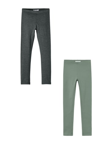 name it Leggings 2er-Set Regular Fit weich bequem Basic in Grau-Grün