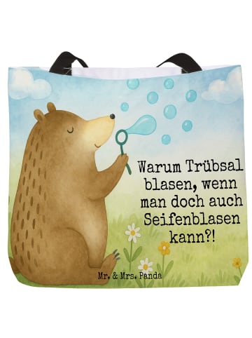 Mr. & Mrs. Panda Einkaufstasche Bär Seifenblasen Design mit Spruch in Weiß