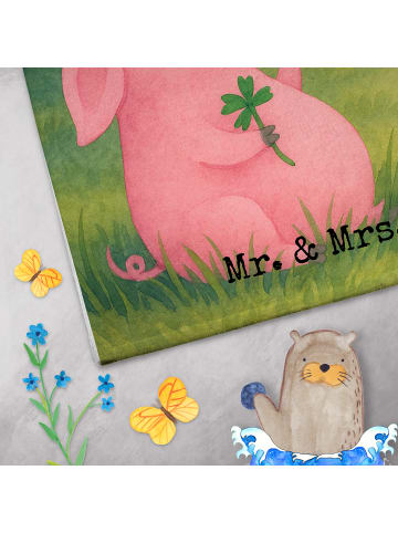 Mr. & Mrs. Panda Gästehandtuch Schwein Glück Design mit Spruch in Weiß