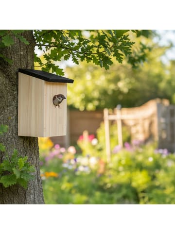 relaxdays 4 x Nistkasten in Natur/ Schwarz - (B)12 x (H)22 x (T)14 cm