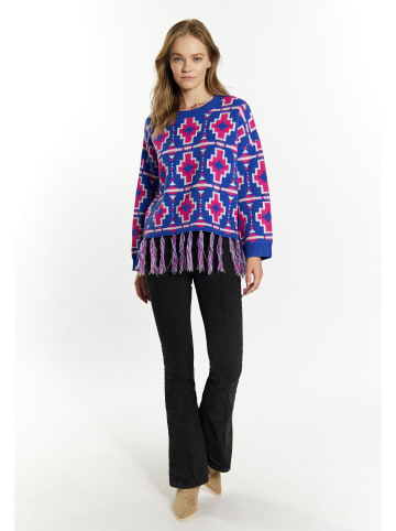 IZIA Damen Pullover in Blau Pink Weiss