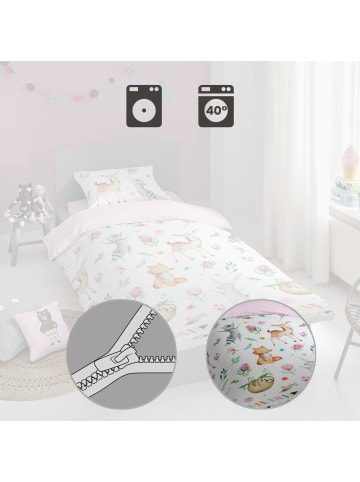 Good Morning Renforcé Kinder-Wendebettwäsche in rosa-weiß