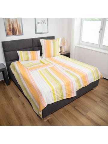 Janine Soft-Seersucker Sommer Bettwäsche -  gestreift - orange grün  in bunt