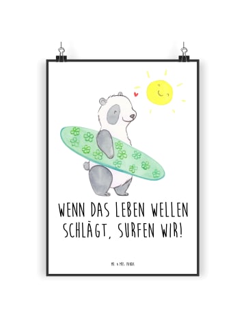 Mr. & Mrs. Panda Plakat Sommer Wellen Surf mit Spruch in Weiß