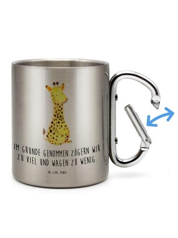 Mr. & Mrs. Panda Edelstahlbecher Giraffe Zufrieden mit Spruch in Silber