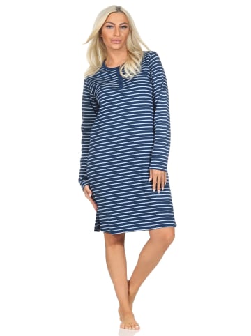 NORMANN Interlock Nachthemd langarm Bündchen Streifenoptik - 87738 in marine