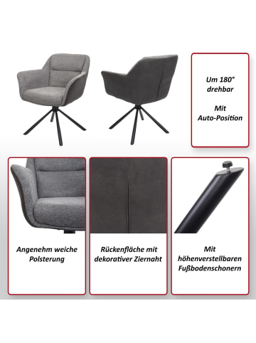 MCW 2er-Set Esszimmerstuhl K33 drehbar, Kunstleder grau-dunkelgrau
