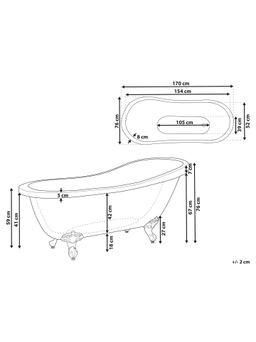 Beliani Freistehende Badewannen CAYMAN in Blau/Weiß/Gold - (W) 76 x (H) 76 x (L) 170 cm