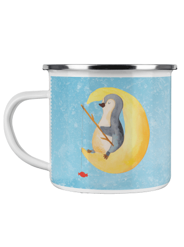 Mr. & Mrs. Panda Camping Emaille Tasse Pinguin Mond ohne Spruch in Eisblau