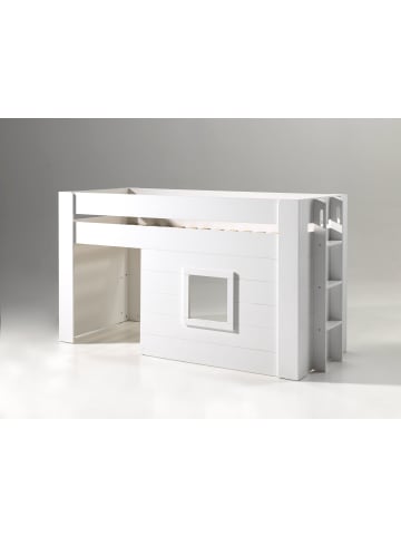 58 aufm Kessel BETT mit Vorhang Karola 215x120x96 aus MDF in Weiß