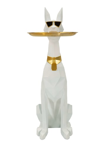 Mauro Ferretti Hund mit leeren Taschen aus weißem und goldenem Kunstharz, 27 x 51 x 74 cm