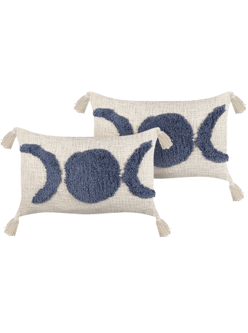 Beliani 2er-Set Dekokissen LUPINUS in Beige/Blau