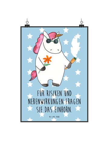Mr. & Mrs. Panda Art Print Einhorn Woodstock mit Spruch in Blau Pastell