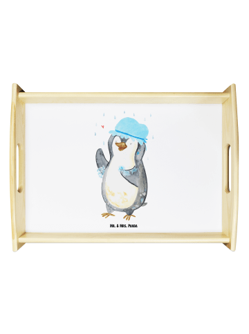Mr. & Mrs. Panda Holztablett Pinguin Duschen ohne Spruch in Weiß