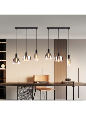 ZMH Pendelleuchte in rauchgrau 3-flammige E27 Glas Vintage H 150cm