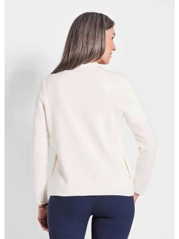 GOLDNER Kurzgröße:  Strickjacke Baumwoll-Cardigan in roter Jeansoptik in cremeweiß