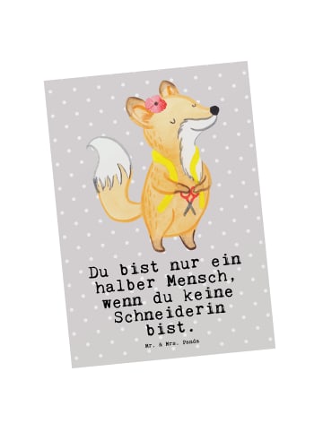 Mr. & Mrs. Panda Postkarte Schneiderin Herz mit Spruch in Grau Pastell