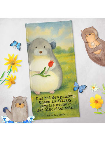 Mr. & Mrs. Panda Badehandtuch Chinchilla Blume Design mit Spruch in Gelb Pastell