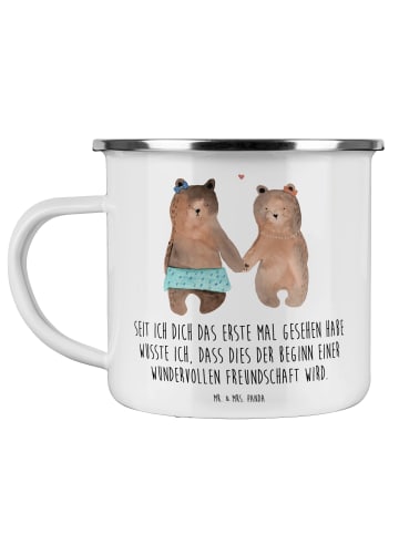 Mr. & Mrs. Panda Emaille Tasse Neue Freunde finden mit Spruch in Weiß