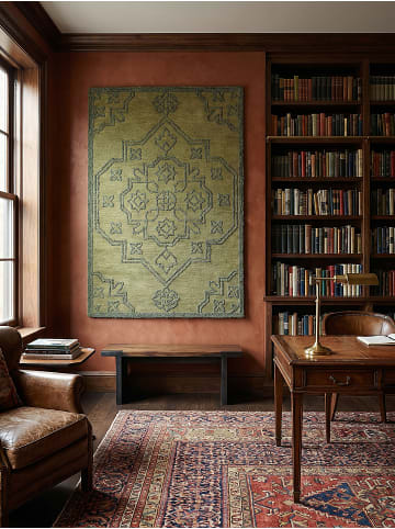 KADIMA DESIGN Wollteppich Kurzflor TINGIR Abstrakt Handgetuftet Naturfaser Wohnzimmer in Grün