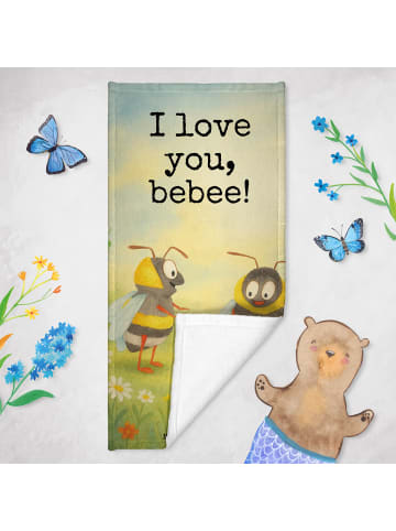 Mr. & Mrs. Panda Badehandtuch Bienen Paar Design mit Spruch in Grau Pastell