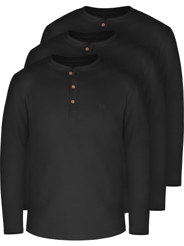 normani 3er Set Herren Langarm Shirts aus Bio-Baumwolle Neuville in Schwarz