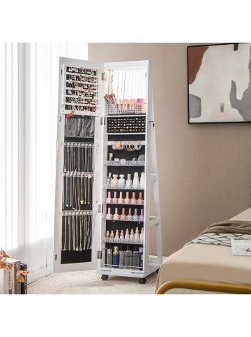 COSTWAY Schmuckschrank LED mit Rollen in Weiß