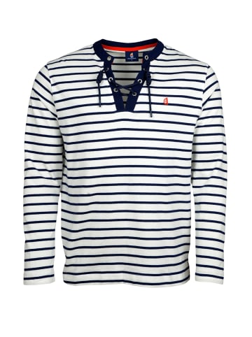 Wind Sportswear Larmarm Shirt mit Knopfleiste in weiß-navy