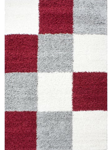 KADIMA DESIGN Teppich Hochflor Karo Polypropylen Wohnzimmer Shaggy in Rot