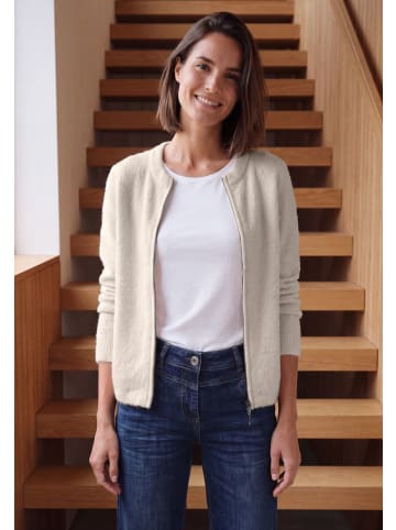 Cecil Federgarn Cardigan mit Rundhals und Reißverschluss in Oat Milk Beige Melange