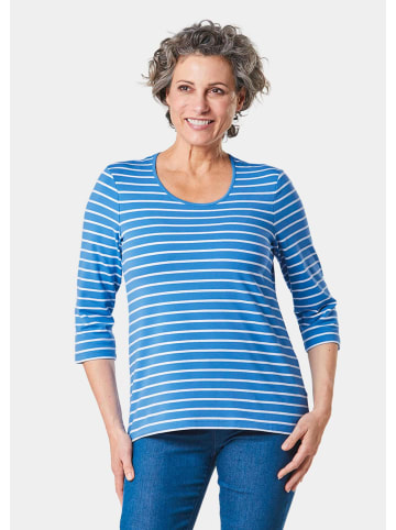 GOLDNER Kurzgröße:  Buntgewirktes Ringelshirt in azur / weiß / geringelt