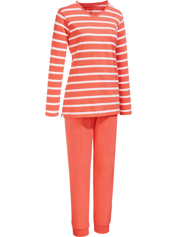 Erwin Müller Single-Jersey Schlafanzug in mandarine/weiß