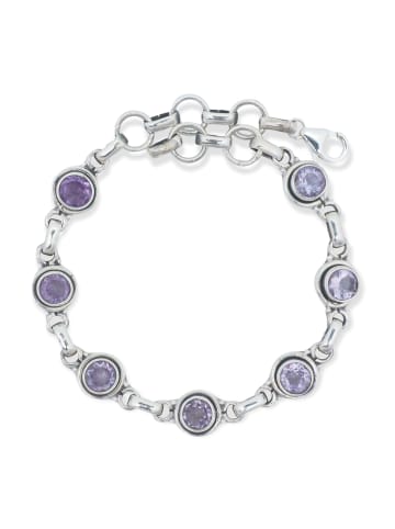 mantraroma 925er Silber - Armbänder (L) 20,5 cm mit Amethyst facettiert