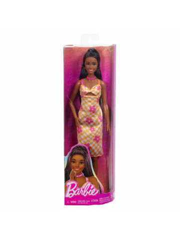 Mattel Spielzeug - Barbie Fashionista Puppe im pink-orangenen Karokleid