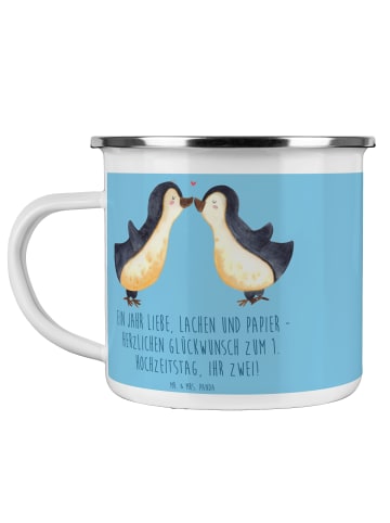 Mr. & Mrs. Panda Camping Emaille Tasse 1. Hochzeitstag Papierhoc... in Sky Blue