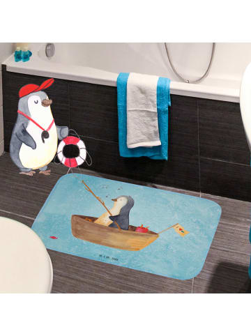 Mr. & Mrs. Panda Badteppich Pinguin Angelboot ohne Spruch in Eisblau
