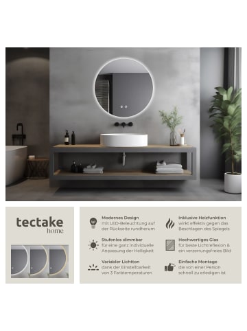tectake Runder LED Badezimmerspiegel Aurora inklusive Spiegelheizung, weiß