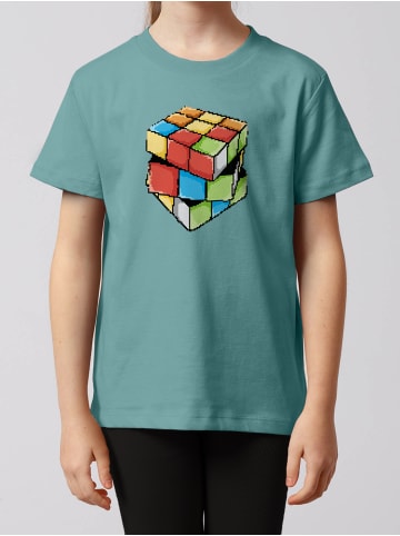 wat? Apparel T-Shirt Pixel Zauberwürfel in Teal Monstera