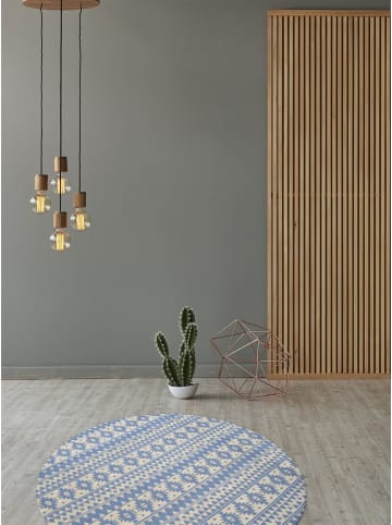Kayoom Kurzflor Teppich Sunny 210 in hellblau - rund