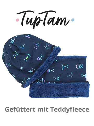 TupTam Unisex Set Kinder Beanie Mütze Schlauchschal in dunkelblau