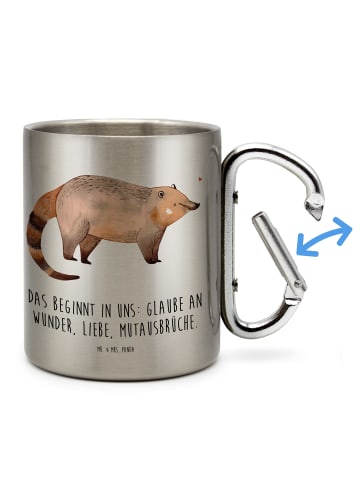 Mr. & Mrs. Panda Campingbecher Nasenbär mit Spruch in Silber