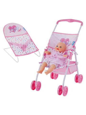 Hauck 3-tlg. Puppenset - Babywippe, Buggy & Puppe (36 cm) in rosa