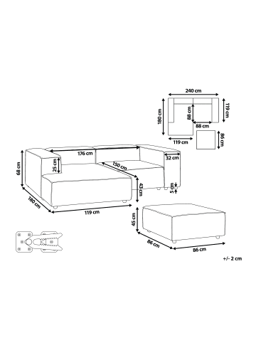 Beliani 2-tlg Modulsofa ARDAL in Braun/Schwarz rechtsseitig