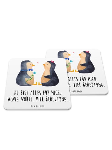 Mr. & Mrs. Panda Untersetzer für Gläser Pinguin Pärchen mit Spruch in Weiß