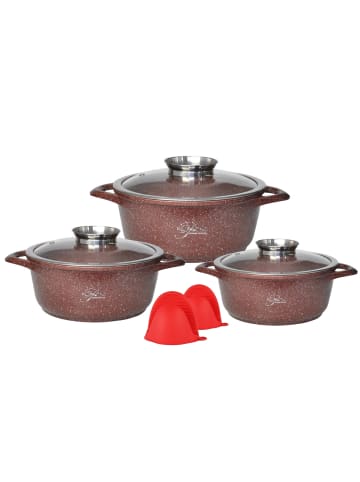 Cheffinger 3er-Set Aluguss Kochtopf mit Glasdeckel in Rot