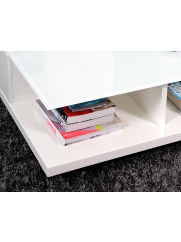 SalesFever Couchtisch mit Soft-Close-Schubladen, 2 offene Fächer und Glasplatte in Weiß